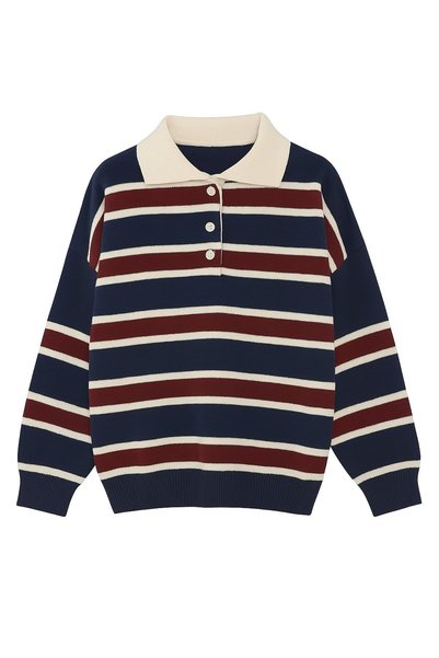 EnModaStyle Polo Neck Striped Oversized Knitwear Sweater