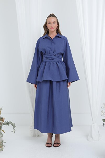 Loreen Women's Luna Belted Minimal Skirt Set -20682Tks - Indigo