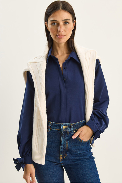 Bianco Lucci Women's Cuff Detailed Poplin Shirt 2153 60283763