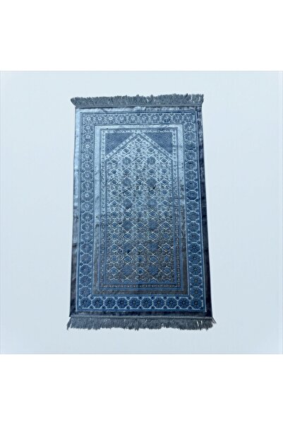 cekir Velvet Islamic Prayer Mat – Blue Floral Elegance