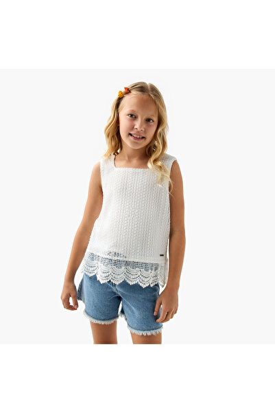 Lee Cooper Textured Sleeveless Top with Scallop Hem