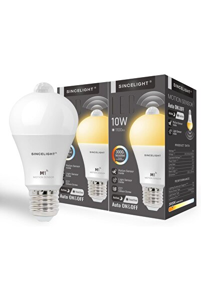 Generic SINCELIGHT PIR Motion Sensor LED Bulb E27, 10W, 3000K, Pack of 2