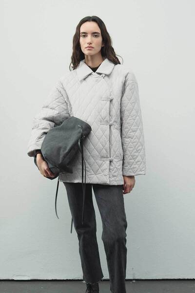 Hooopstore Καπιτονέ γκρι παλτό με κουμπιά