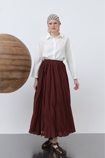 Meleners Women's High Waist Back Zipper Wrinkled Wide Cut Vural Skirt