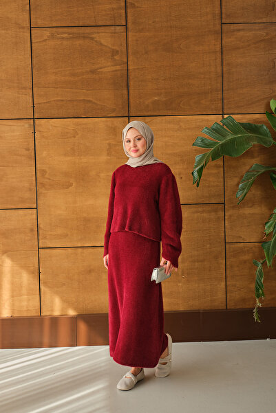 LOCCO Women's Lotus Skirt Suit Burgundy