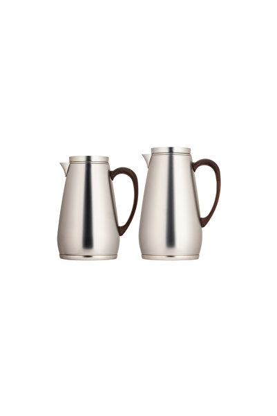 ALSAIF Handa Coffee and Tea Thermos Set, 2 Pieces, by Al Saif. Elegant design to suit all tastes - Matte Nickel Wood Finish - 1.0/0.75 Liter