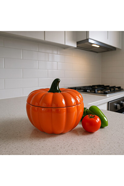 PEKPLUS Decorative Luxury Medium Size Orange Jar Pumpkin Serving Bowl Sugar Bowl Spice Bowl