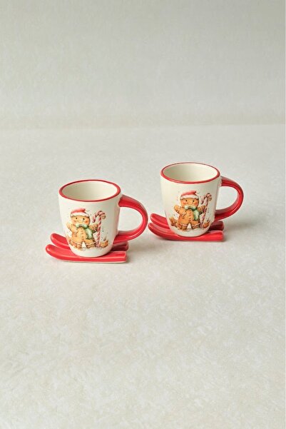 Karaca New Year Yılbaşı Sevimli Kurabiye Adam 2 Kişilik Kahve Fincan Takımı 80 ml