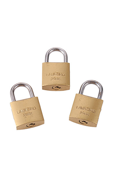Lawazim Brass Padlock 3 Piece 25 mm - Weather-Resistant Keyed Lock for Doors Gates and Lockers