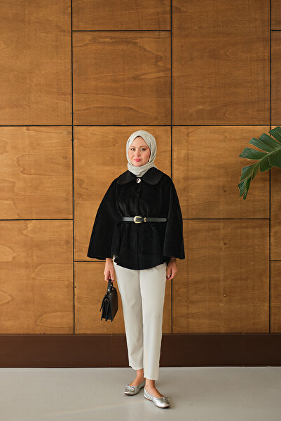 LOCCO Γυναικείο βελούδινο πανσό με ζώνη μαύρο