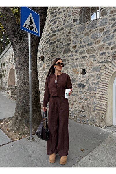 Diemmood Women's Oversized Quilted Textured Jacket Pants Set