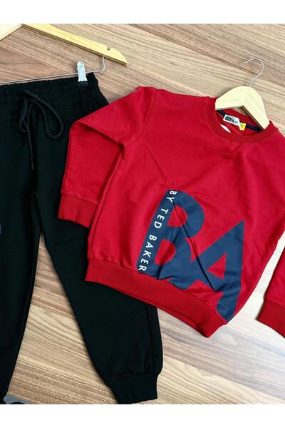 Melynova kids Erkek Çocuk Kırmızı Baskılı Eşofman Takımı