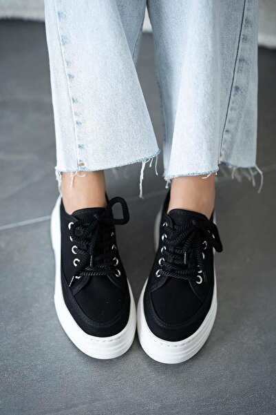 Parponi Lefkoşa Women's Linen Thick Sole Sports Shoes Black