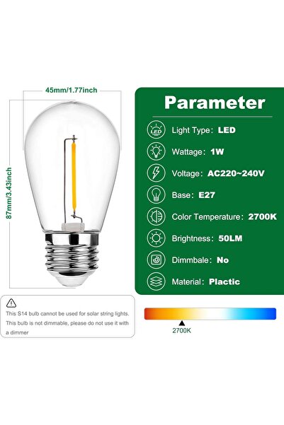 Generic Procross LED Light Bulbs E27 S14, Edison Vintage 1W, Warm White, 10-Pack, Energy Class G