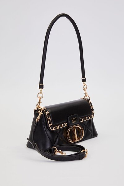 Levidor Quilted Embroidery and Chain Knit Detailed Double Strap Medium Size Women's Shoulder Bag Lv930583