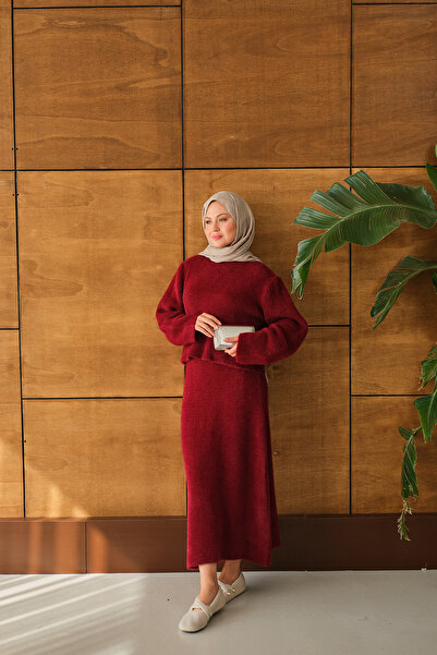 LOCCO Women's Lotus Skirt Suit Burgundy