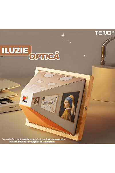 Teno ® Illusion Painting, famous artworks, 3D design, various perspectives, wooden frame, 19 x 19 x 1