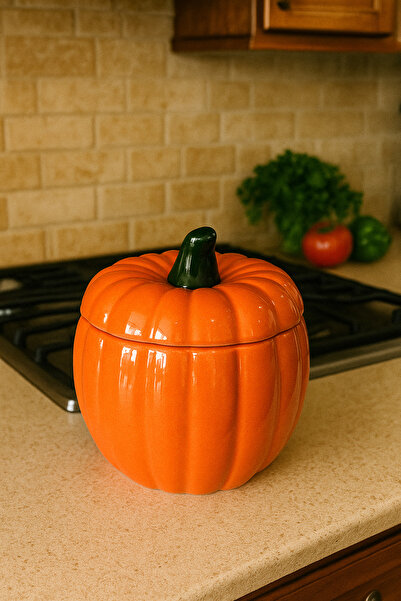 PEKPLUS Decorative Luxury Medium Size Orange Jar Pumpkin Serving Bowl Sugar Bowl Spice Bowl