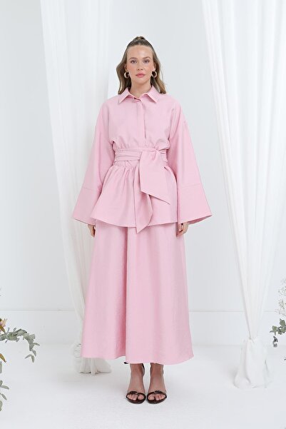 Loreen Women's Luna Belted Minimal Skirt Set -20682Tks - Pink