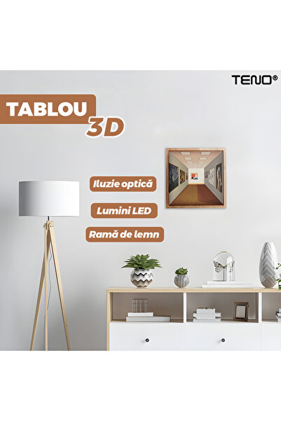 Teno ® Illusion Painting, famous artworks, 3D design, various perspectives, wooden frame, 19 x 19 x 1