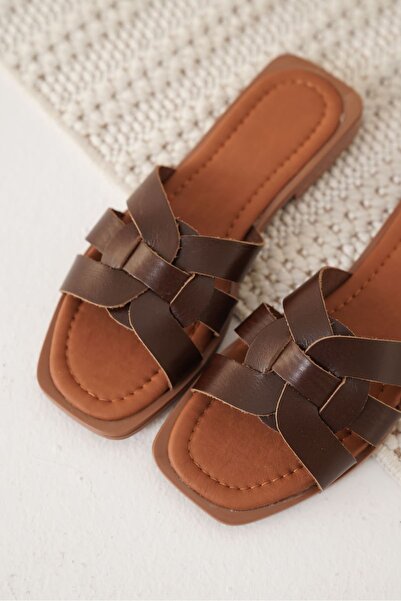 TRENDELLA Marlen Bitter Brown Genuine Leather Slippers