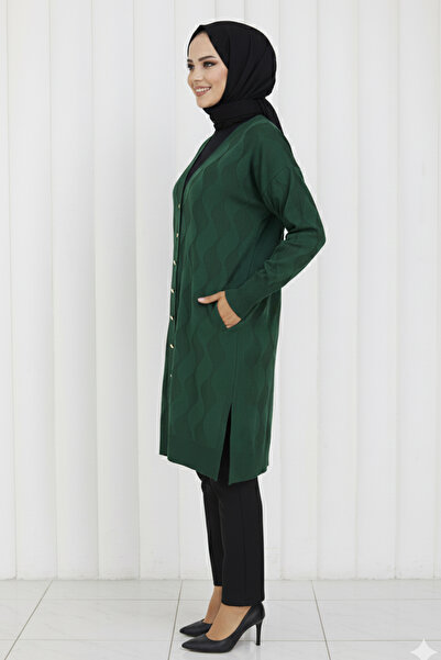 benguen Patterned Long Mercerized Cardigan N3239 Emerald Green