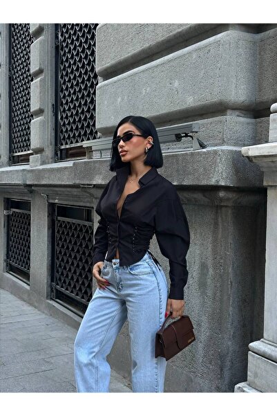 MY DEPO Women's Side Tie Detail Crop Shirt