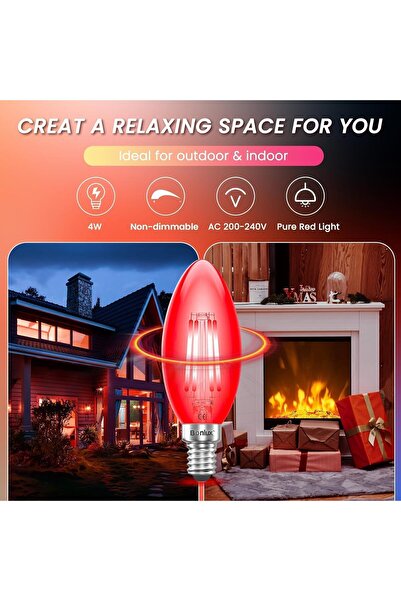 Bonlux E14 4W Red LED Bulb, Edison Small Screw, 40W Equivalent, Pack of 3