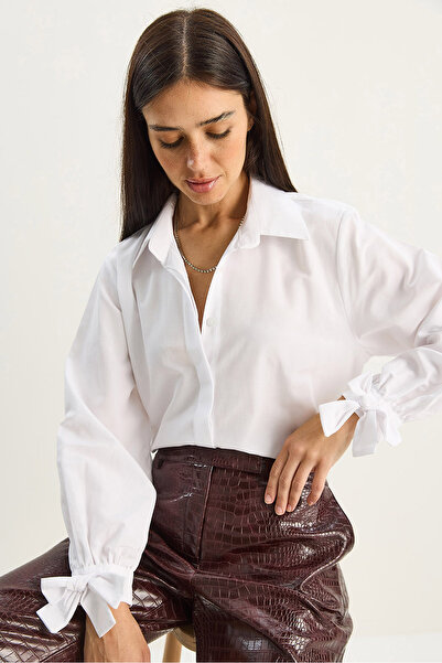 Bianco Lucci Γυναικείο πουκάμισο ποπλίνα με λεπτομέρεια μανσέτας 2153 60283763