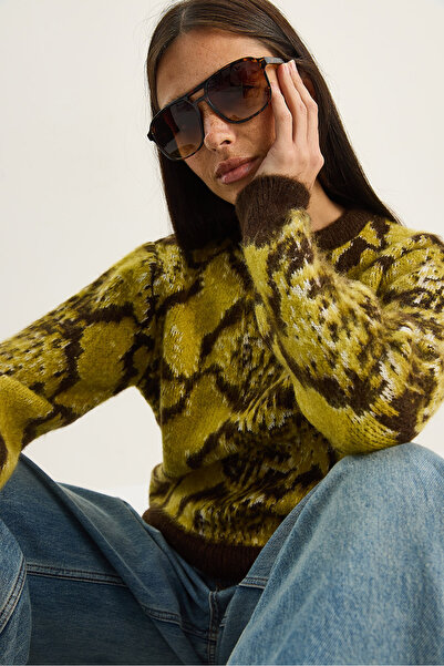 Bianco Lucci Women's Patterned Crew Neck Fleece-Lined Knitwear Sweater 9074 60283764