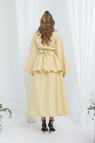 Loreen Women's Luna Belted Minimal Skirt Set -20682Tks - Yellow