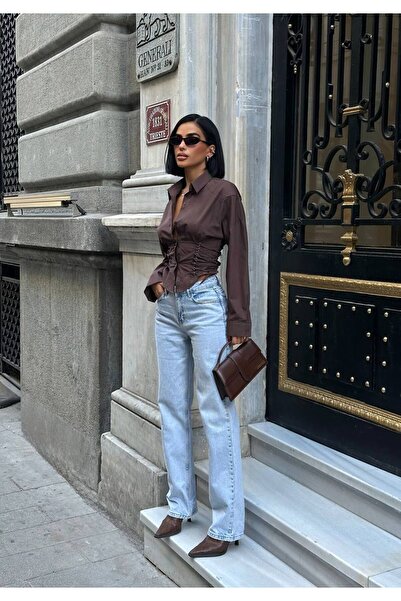 MY DEPO Women's Side Tie Detail Crop Shirt