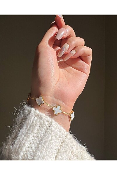 stainless steell Dört Yapraklı Yonca Tasarımlı Paslanmaz Çelik - Altın Renk