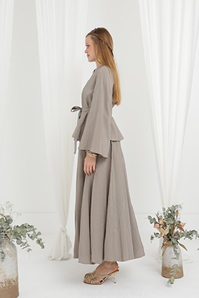 Loreen Women's Belted Jacket Two-Piece Set -20685Tks - Khaki