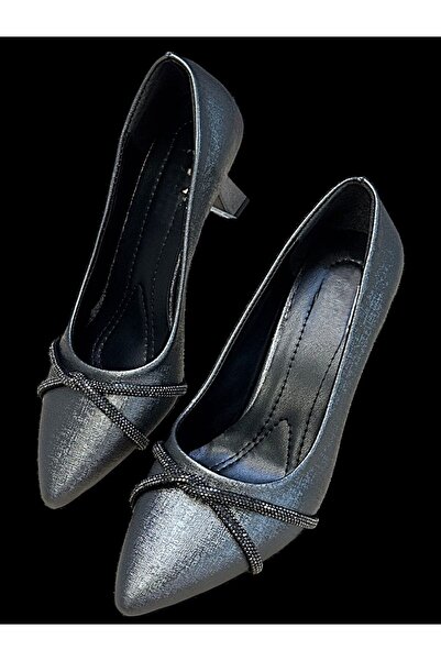 KAFKASLAR AYAKKABI 5 cm Glass Heel Stone Plated Platinum Color Stiletto Shoes