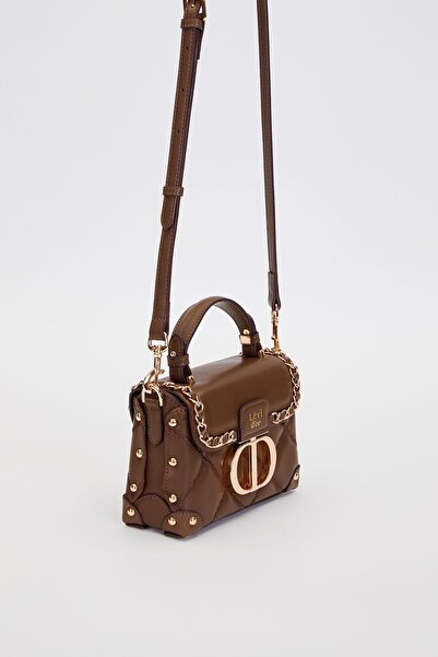 Levidor Quilted Embroidery, Chain Knitting and Metal Staple Detail Small Size Women's Hand and Shoulder Bag Lv930580