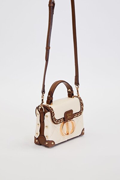 Levidor Quilted Embroidery, Chain Knitting and Metal Staple Detail Small Size Women's Hand and Shoulder Bag Lv930580