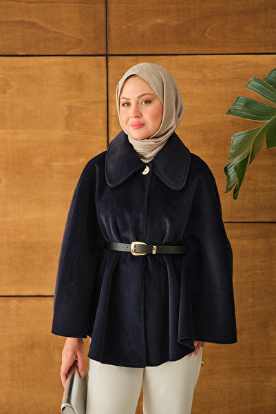 LOCCO Γυναικείο βελούδινο πανσό με ζώνη σε μπλε ναυτικό