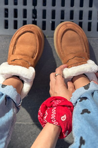 Shoebutik Baldo Taba Peluş Detaylı Kadın Bot