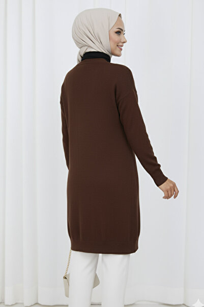 benguen Patterned Long Mercerized Cardigan N3198 Brown