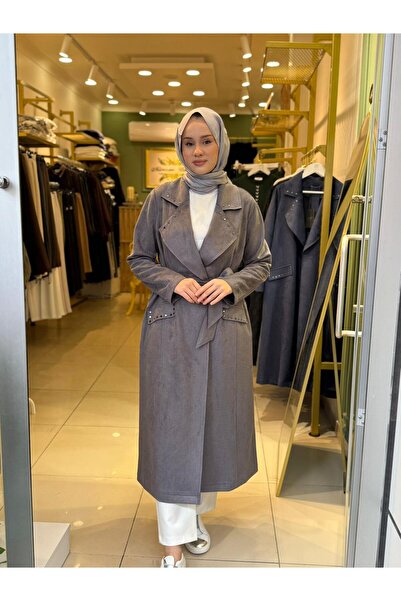 Nuss 6029 Yaka Zımba Detay Süet Kap Gri