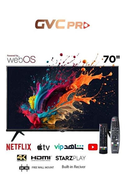 GVC تلفزيون ذكي احترافي 70 بوصة، نظام تشغيل ويب، دقة 4K، جهاز تحكم عن بعد سحر...