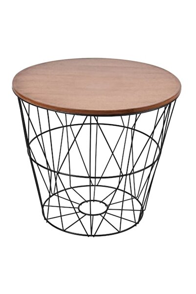 AB HOMES storage table, black wire with wooden lid, 40.5x35 cm