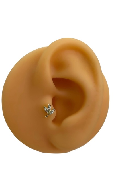 Siminkari 925 Ayar Gümüş Üzerine Mikron Altın Kaplama Yaprak Piercing 7 mm Tragus Helix