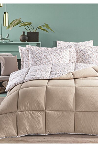 Evim Andy Timeless 100% Cotton 4 Layer Muslin Comfort Quilt Set Double Size Beige 195X215 cm