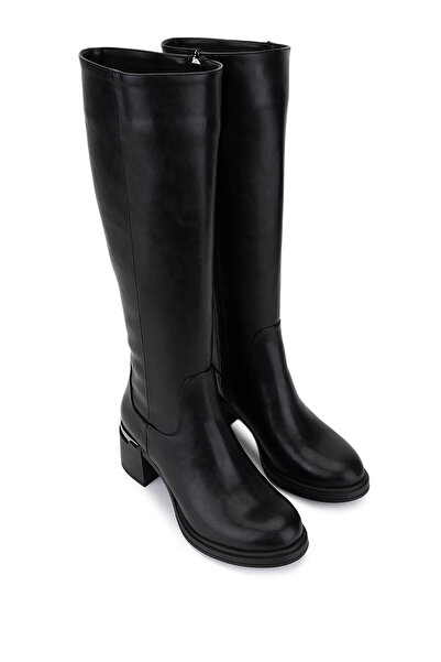 Tamer Tanca Kadın Suni Deri Siyah Topuklu Çizme