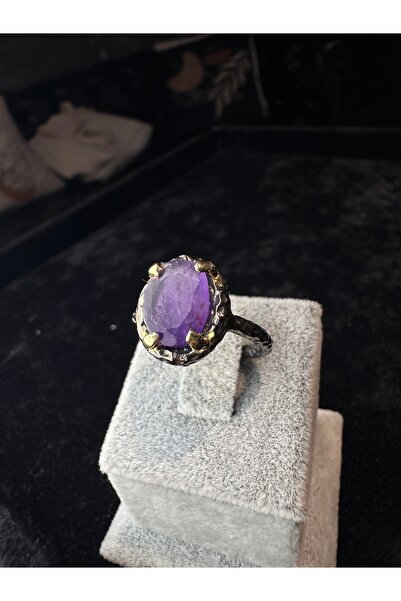 Amber Mor ametist doğaltaş yüzük
