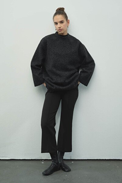 Hooopstore Melange Textured Black Sweater