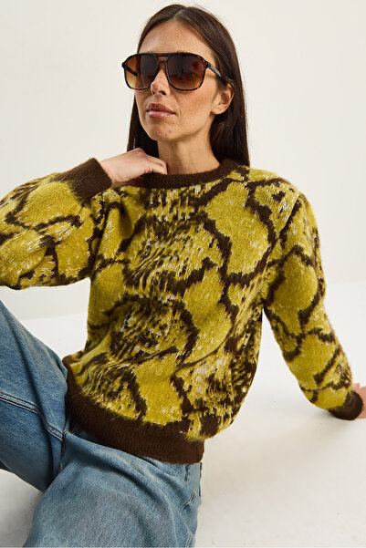 Bianco Lucci Women's Patterned Crew Neck Fleece-Lined Knitwear Sweater 9074 60283764