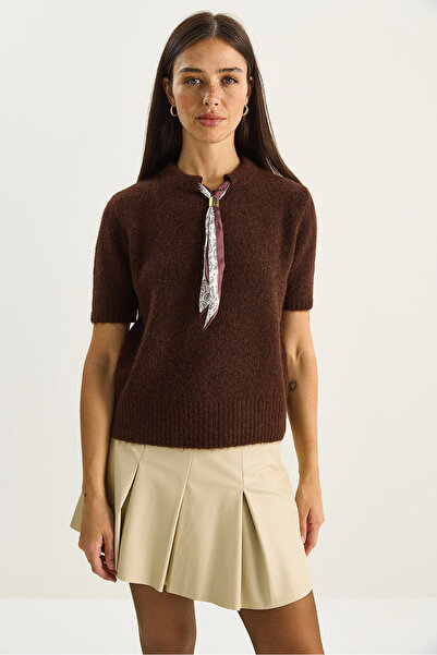 Bianco Lucci Дамски велосипеден шал с детайли, къс ръкав, плетен пуловер 2536 60283756